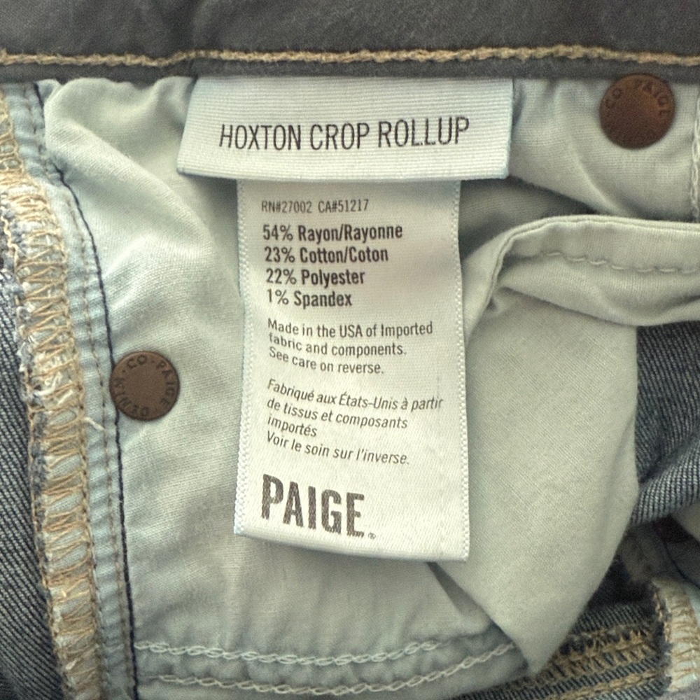 PAIGE Hoxton Crop Rollup Jeans Sz 25 - Picture 7 of 8